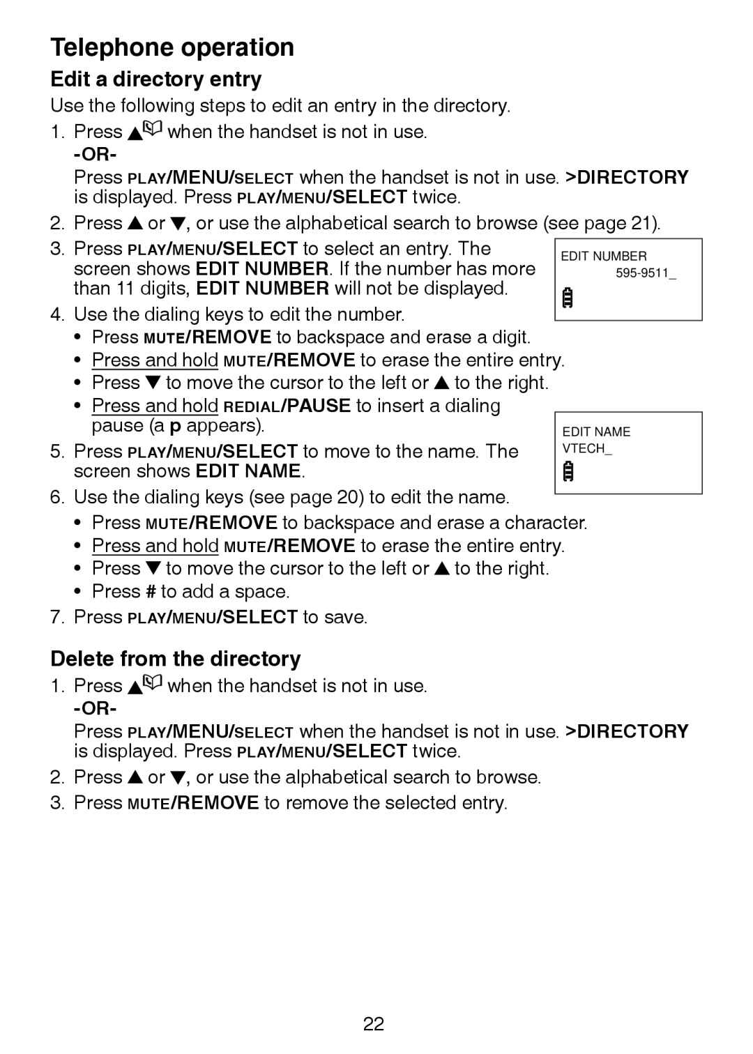 VTech DS3211-2 user manual Edit a directory entry, Delete from the directory 