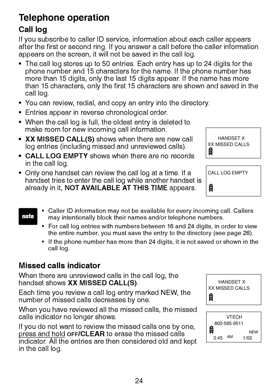 VTech DS3211-2 user manual Call log, Missed calls indicator 