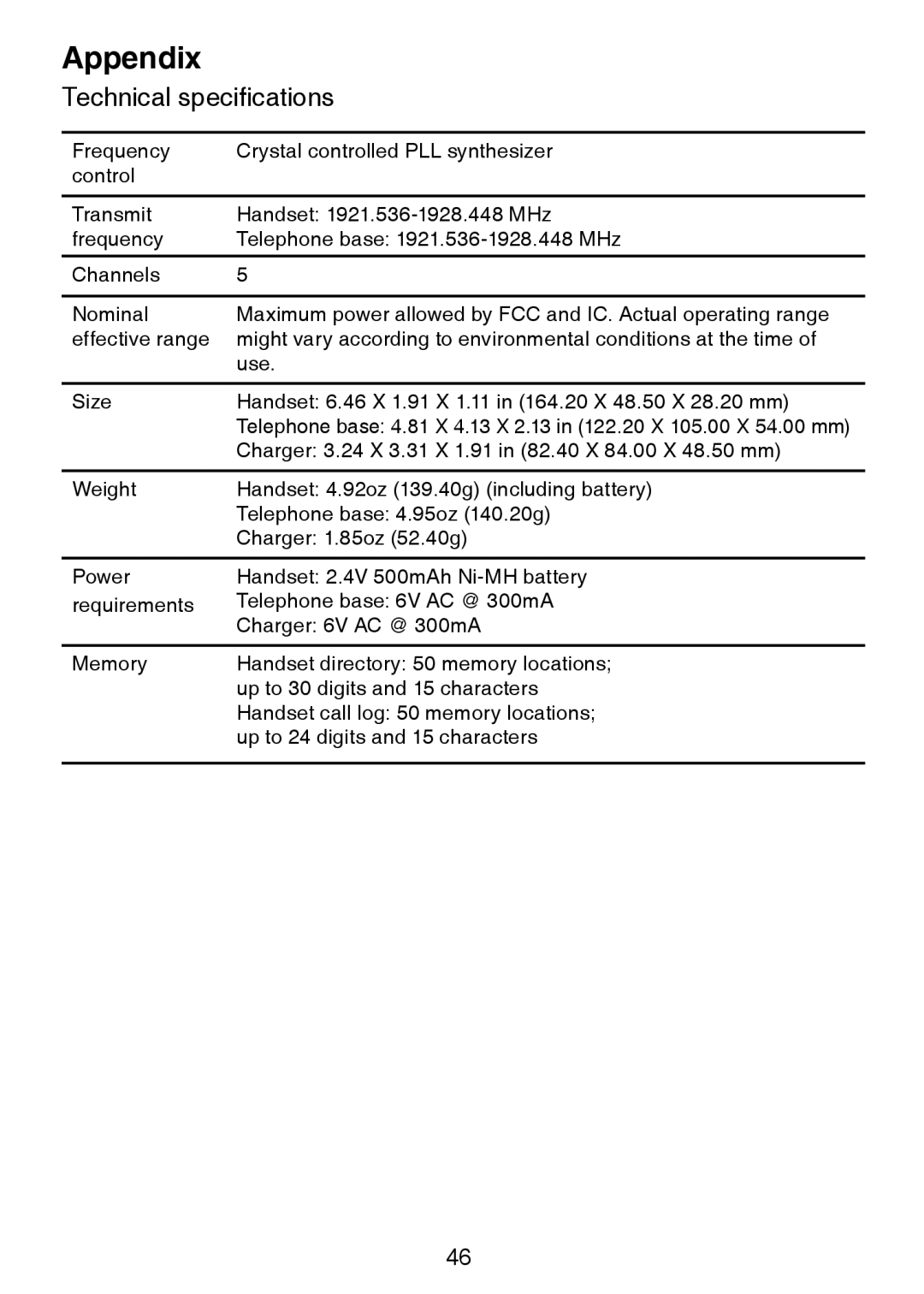 VTech DS3211-2 user manual Technical specifications 