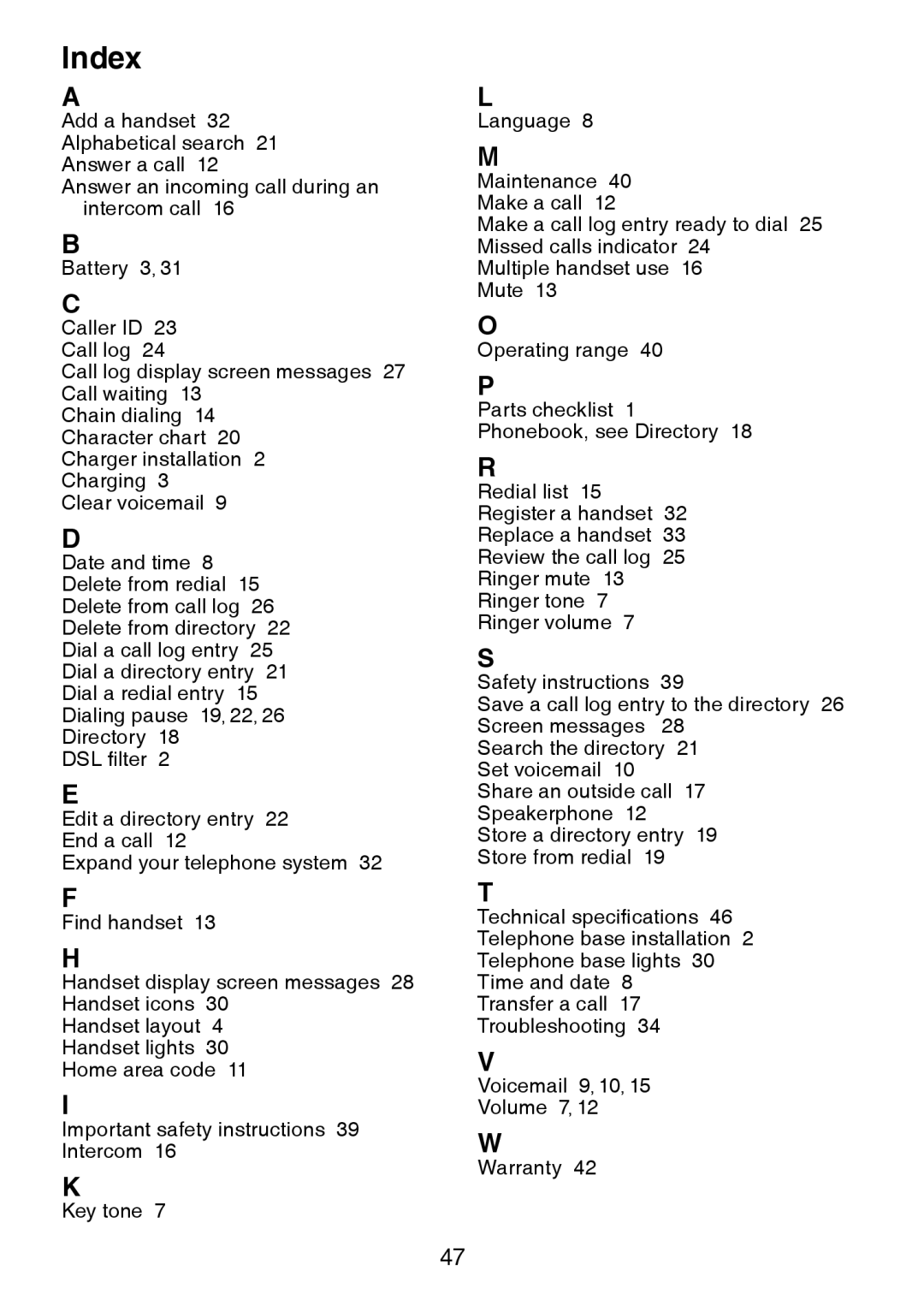 VTech DS3211-2 user manual Index 