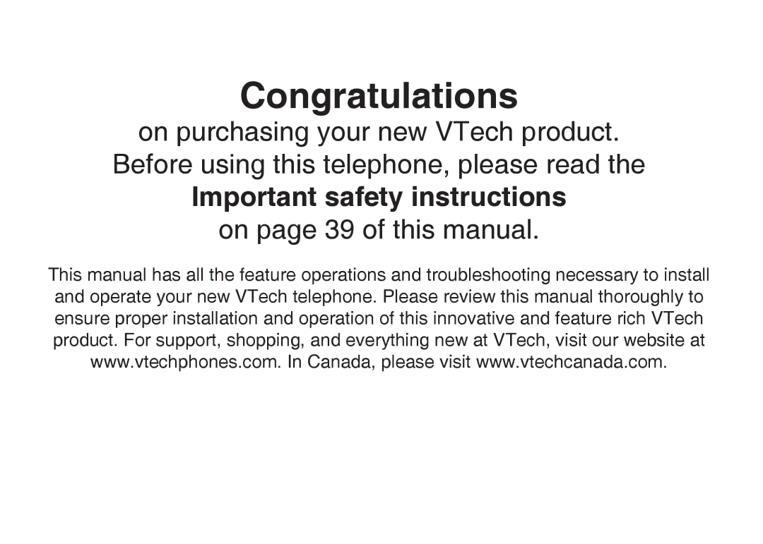 VTech DS4122-3, DS4121-4, DS4121-3, DS4122-4 important safety instructions Congratulations 