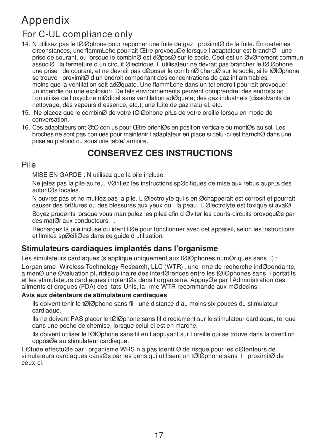 VTech DS6101 Pile, Stimulateurs cardiaques implantés dans l’organisme, Avis aux détenteurs de stimulateurs cardiaques 