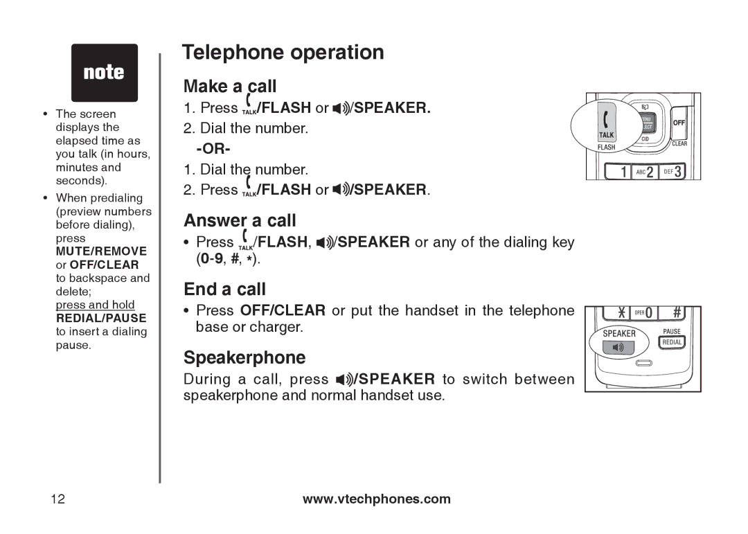 VTech DS6111-2 important safety instructions Make a call, Answer a call, End a call, Speakerphone, Press /FLASH or /SPEAKER 