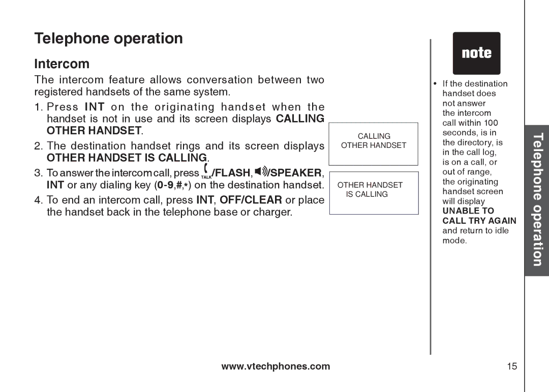 VTech DS6111-2 important safety instructions Intercom, Other Handset is Calling 