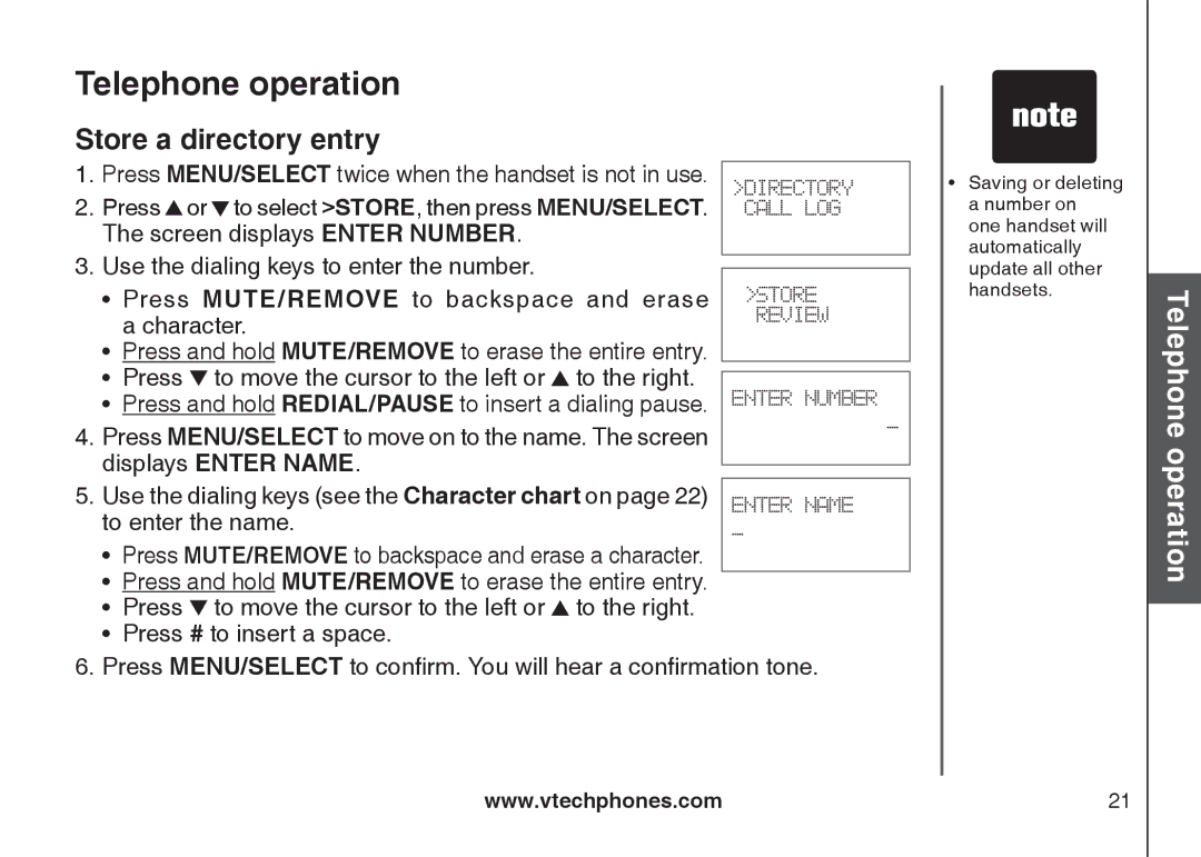 VTech DS6111-2 important safety instructions Store a directory entry 