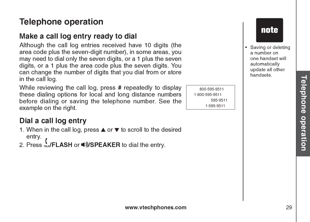 VTech DS6111-2 important safety instructions Make a call log entry ready to dial, Dial a call log entry 