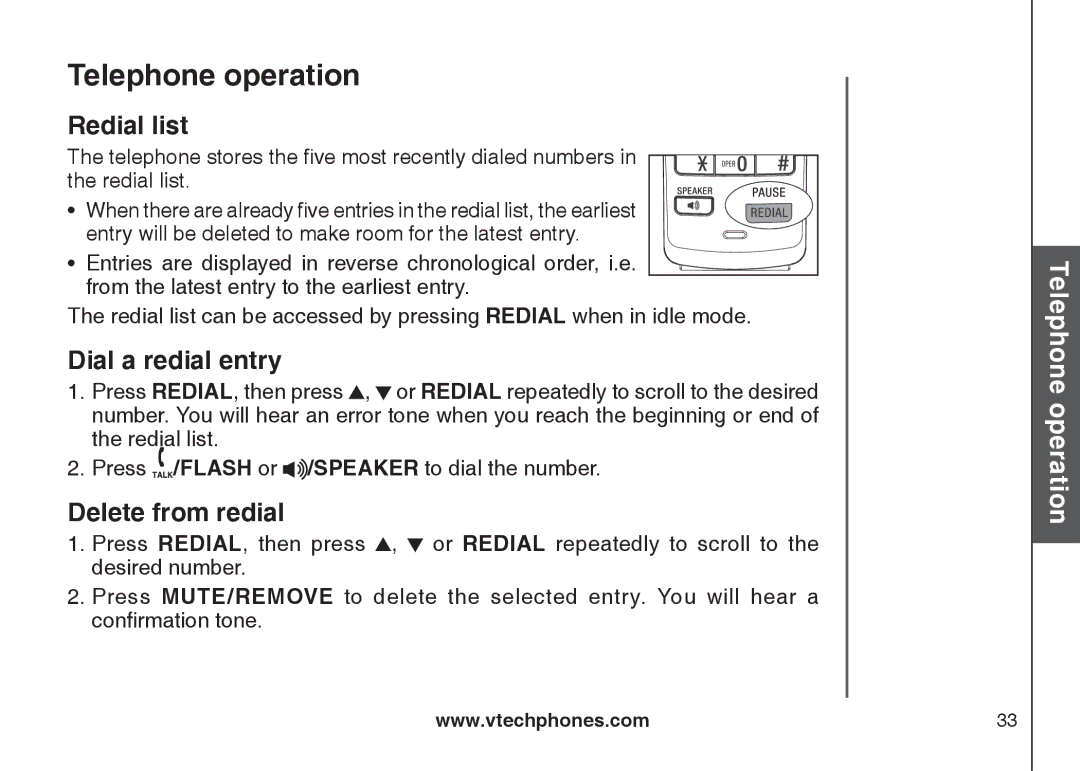 VTech DS6111-2 important safety instructions Redial list, Dial a redial entry, Delete from redial 