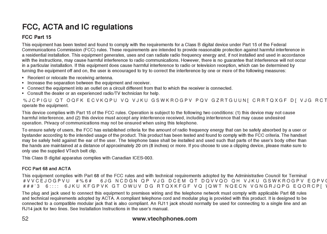 VTech DS6111-2 important safety instructions FCC, Acta and IC regulations, FCC Part 