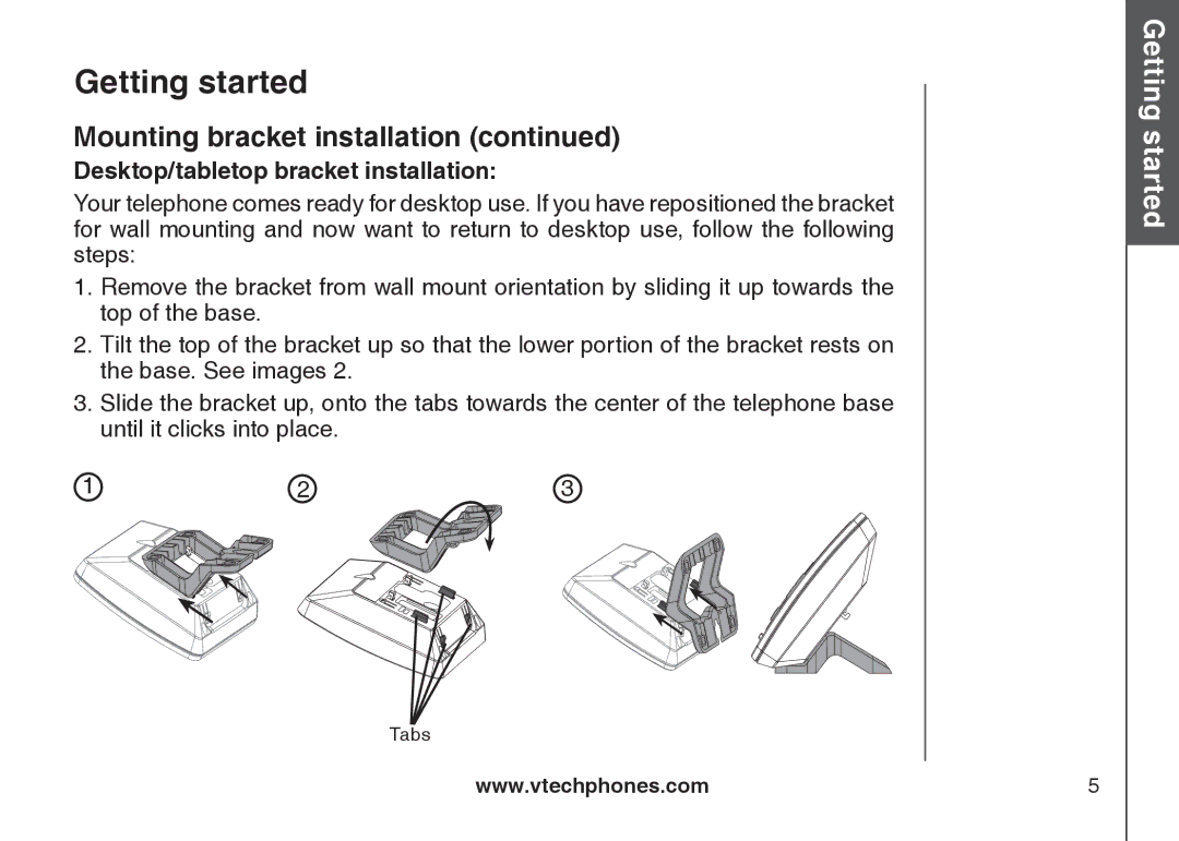 VTech DS6111-2 important safety instructions Desktop/tabletop bracket installation 