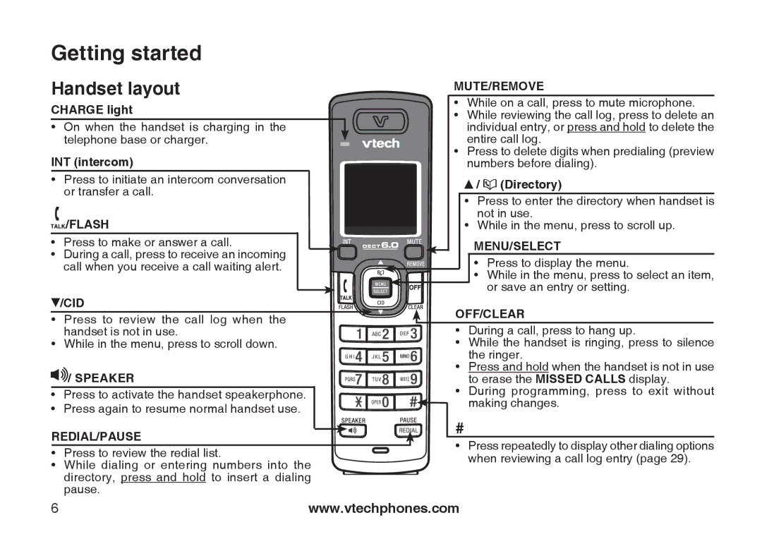 VTech DS6121-5, DS6121-3, DS6121-2, DS6122-5 user manual Handset layout, Mute/Remove 