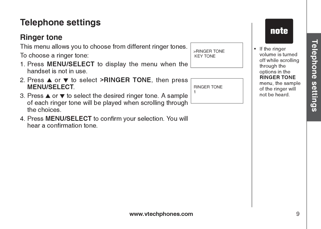 VTech DS6121-2, DS6121-3, DS6121-5, DS6122-5 user manual Ringer tone 