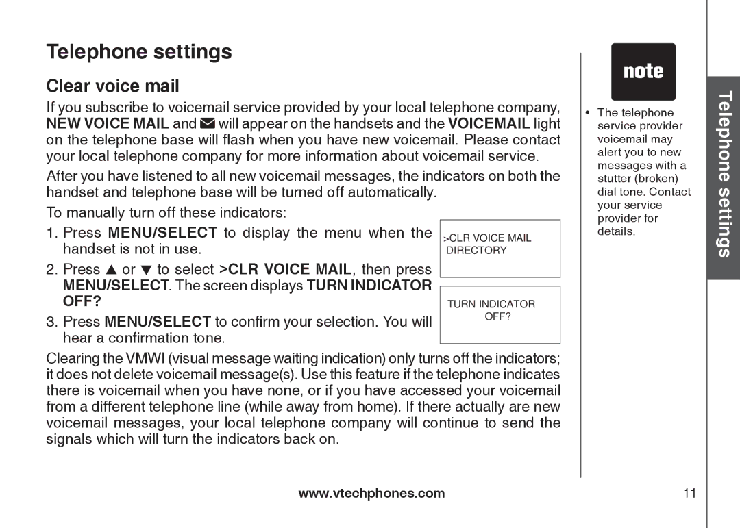 VTech DS6122-5, DS6121-3, DS6121-2, DS6121-5 user manual Clear voice mail, Telephone 