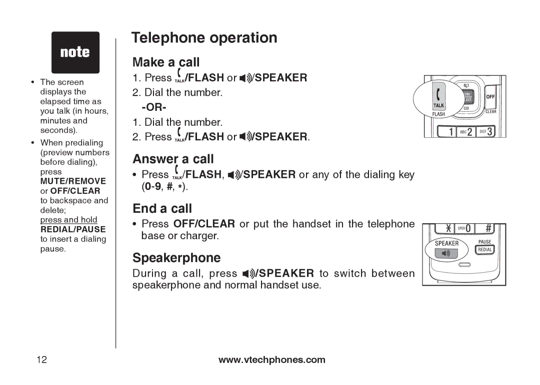 VTech DS6121-3, DS6121-2, DS6121-5, DS6122-5 user manual Make a call, Answer a call, End a call, Speakerphone 