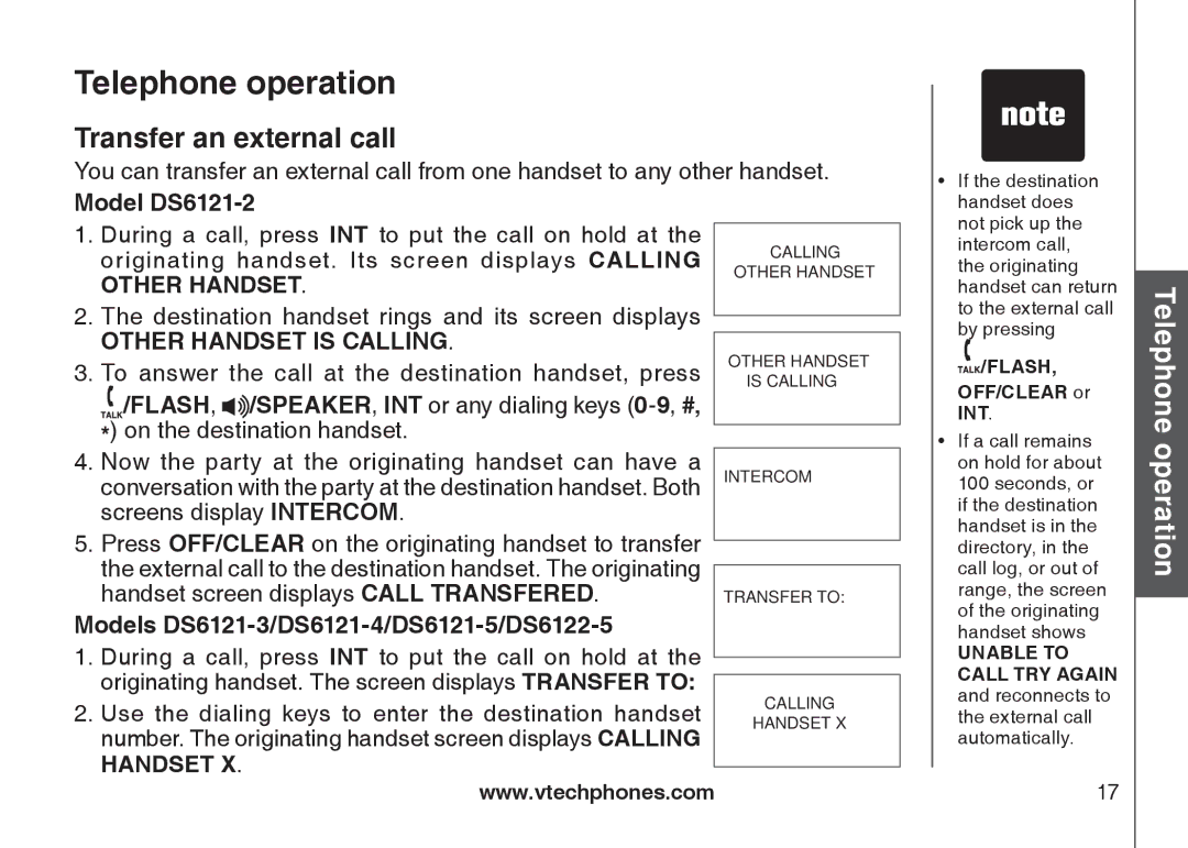 VTech DS6121-2, DS6121-3, DS6121-5, DS6122-5 user manual Transfer an external call, Int 