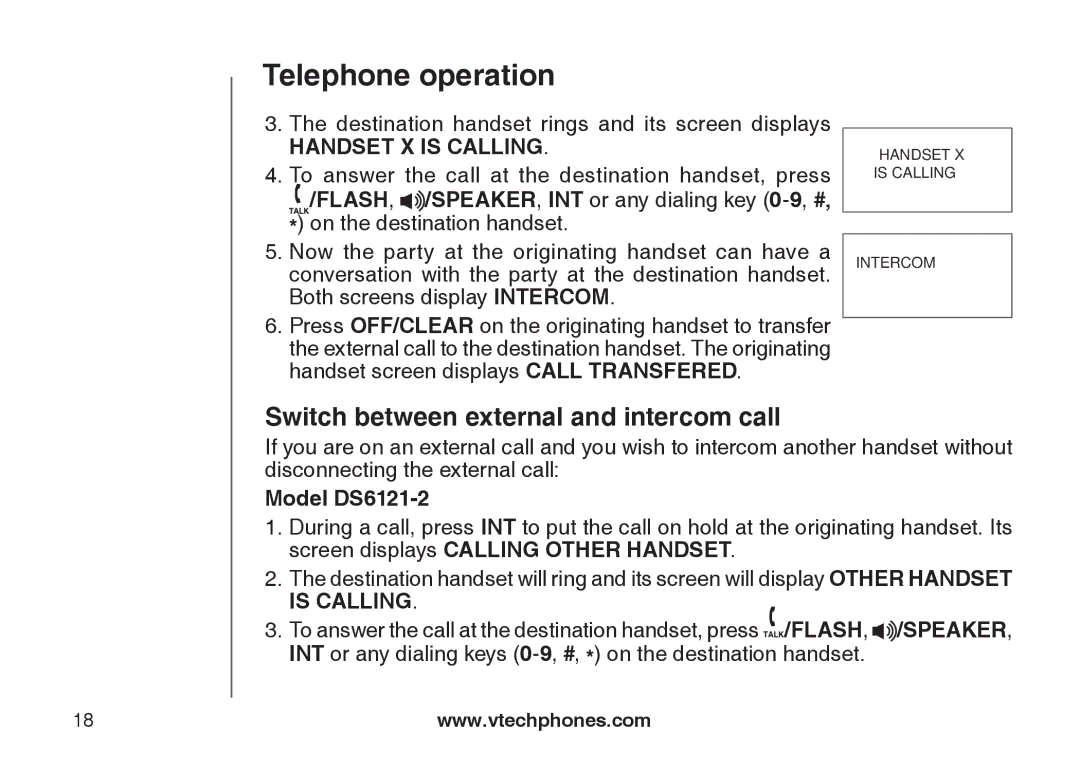 VTech DS6121-5, DS6121-3, DS6121-2, DS6122-5 user manual Switch between external and intercom call 