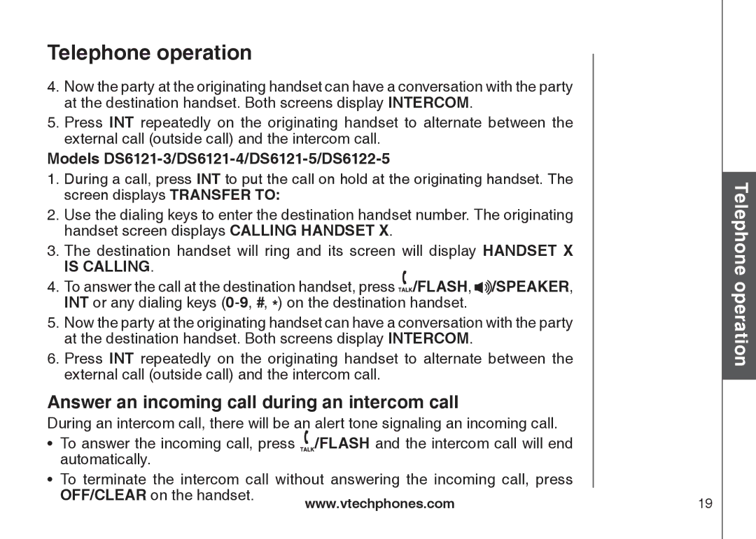 VTech DS6122-5, DS6121-3, DS6121-2, DS6121-5 user manual Answer an incoming call during an intercom call 