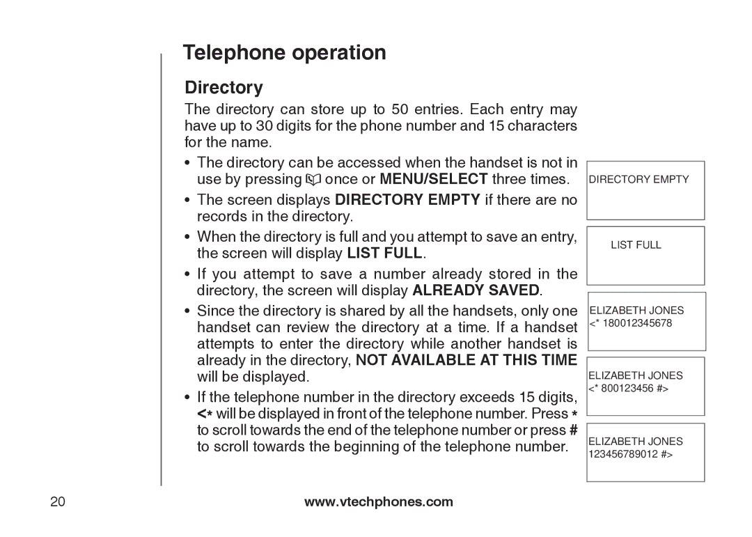 VTech DS6121-3, DS6121-2, DS6121-5, DS6122-5 user manual Directory 