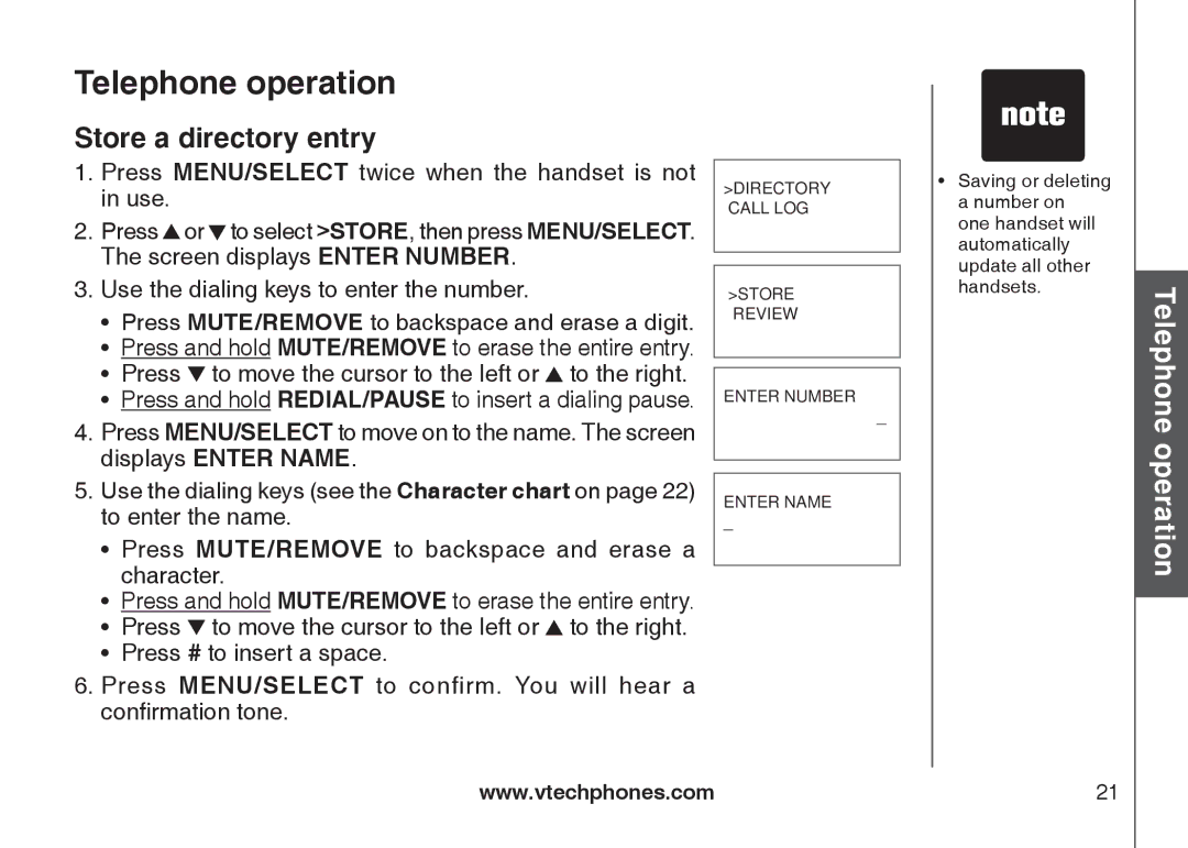 VTech DS6121-2, DS6121-3, DS6121-5, DS6122-5 user manual Store a directory entry 