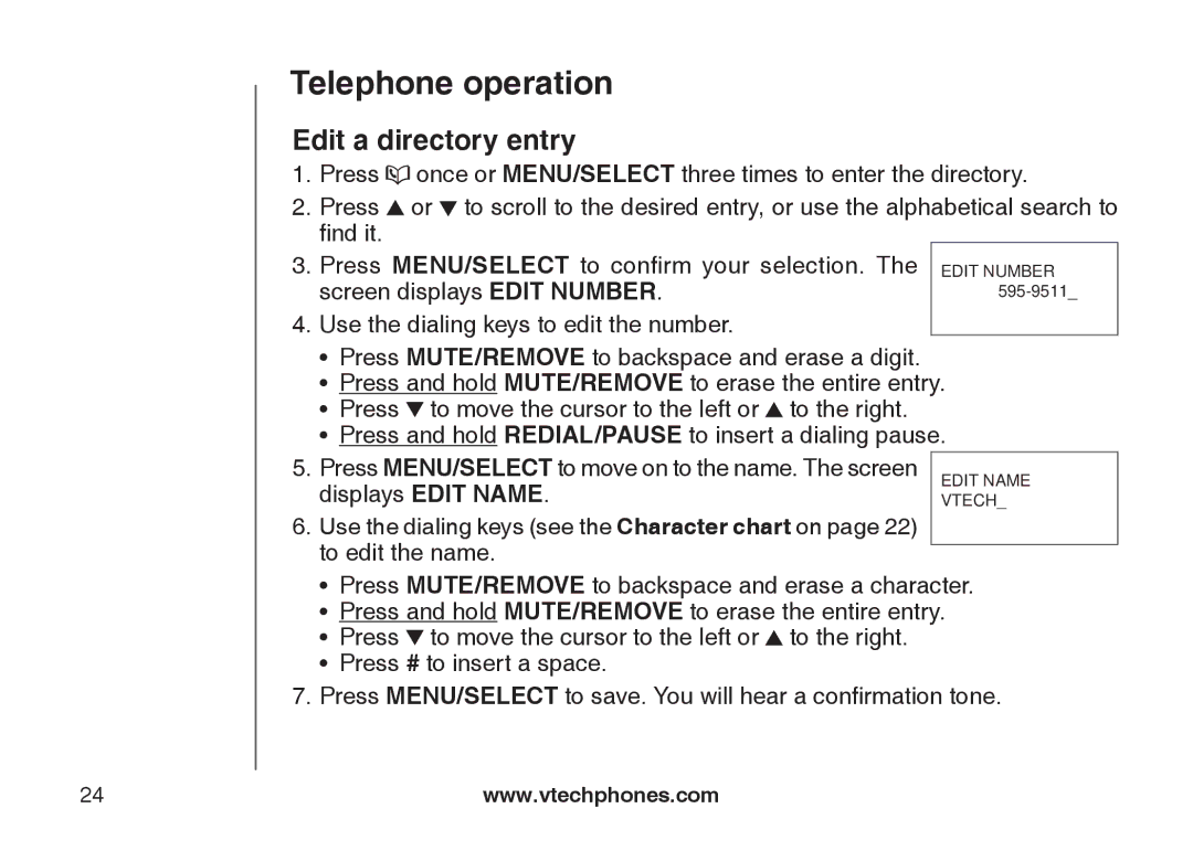 VTech DS6121-3, DS6121-2, DS6121-5, DS6122-5 user manual Edit a directory entry 