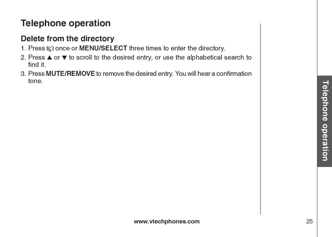 VTech DS6121-2, DS6121-3, DS6121-5, DS6122-5 user manual Delete from the directory 