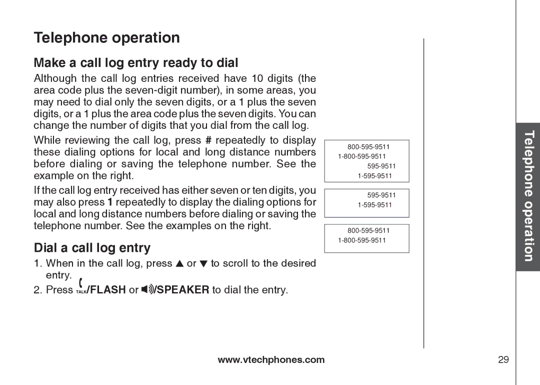 VTech DS6121-2, DS6121-3, DS6121-5, DS6122-5 user manual Make a call log entry ready to dial, Dial a call log entry 