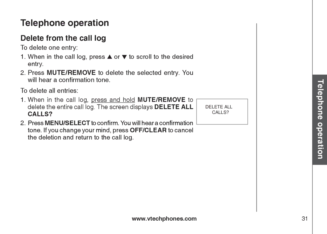 VTech DS6122-5, DS6121-3, DS6121-2, DS6121-5 user manual Delete from the call log, Calls? 