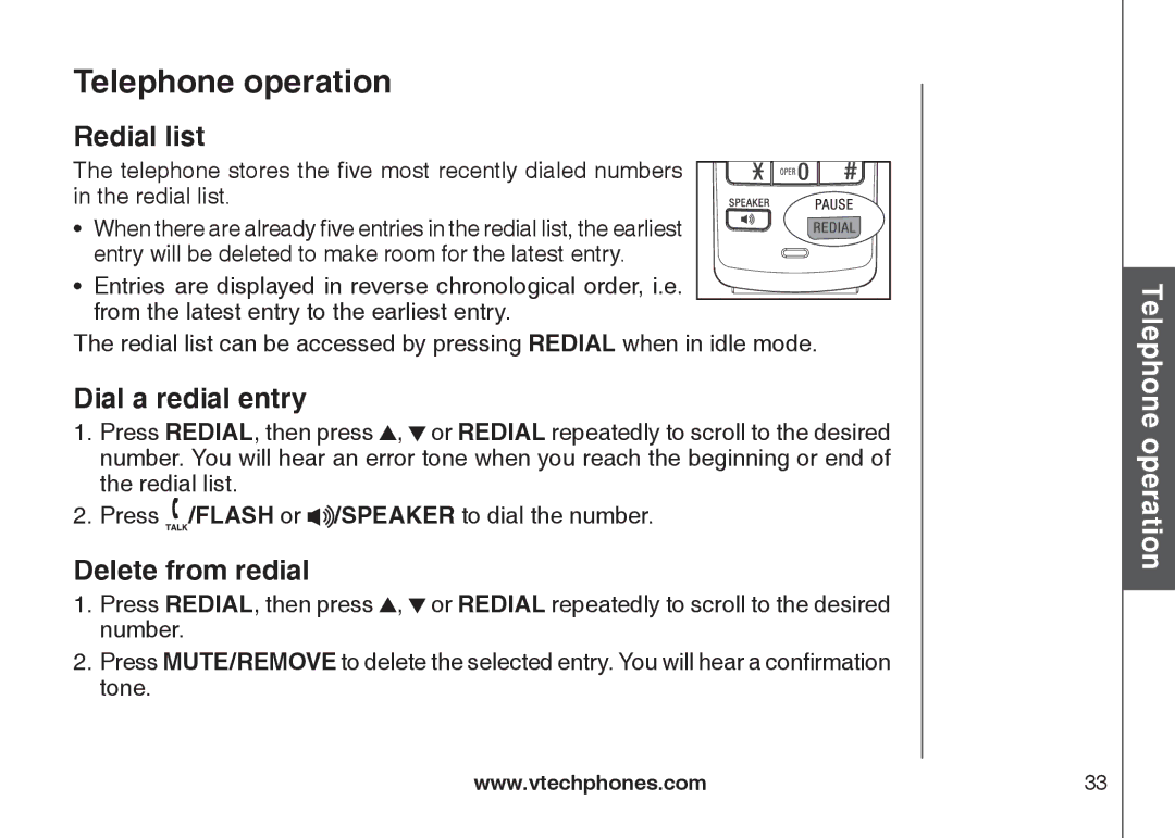 VTech DS6121-2, DS6121-3, DS6121-5, DS6122-5 user manual Redial list, Dial a redial entry, Delete from redial 