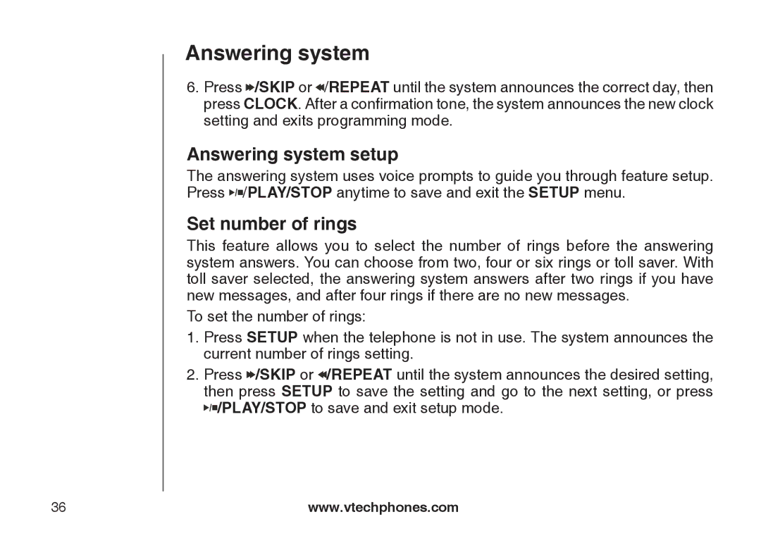 VTech DS6121-3, DS6121-2, DS6121-5, DS6122-5 user manual Answering system setup, Set number of rings 