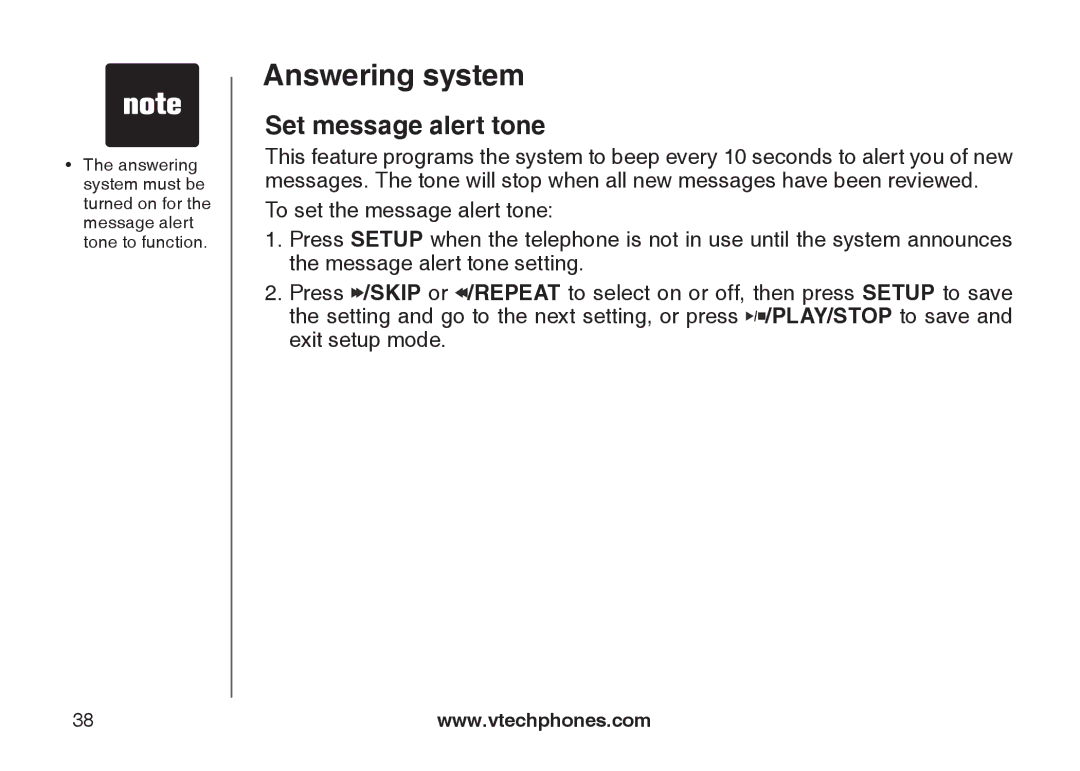 VTech DS6121-5, DS6121-3, DS6121-2, DS6122-5 user manual Set message alert tone 