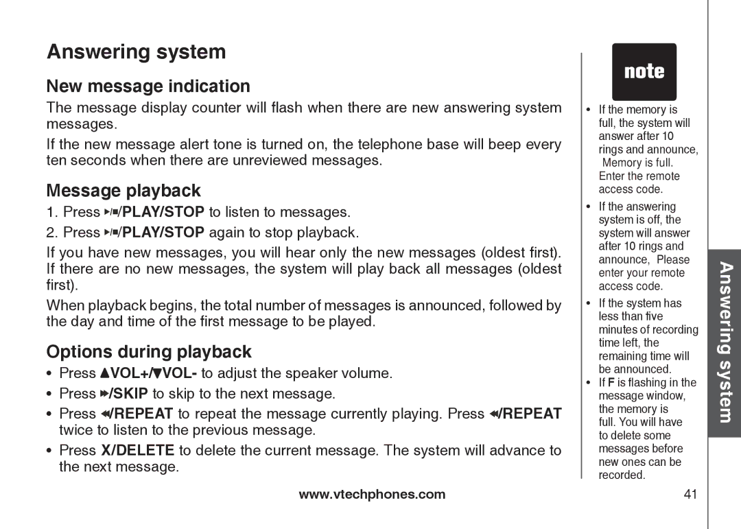 VTech DS6121-2, DS6121-3, DS6121-5, DS6122-5 user manual New message indication, Message playback, Options during playback 