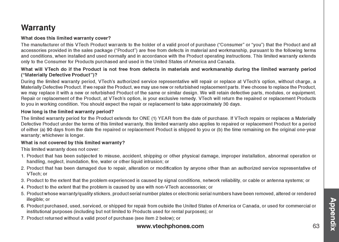 VTech DS6122-5, DS6121-3, DS6121-2, DS6121-5 user manual Warranty, What does this limited warranty cover? 