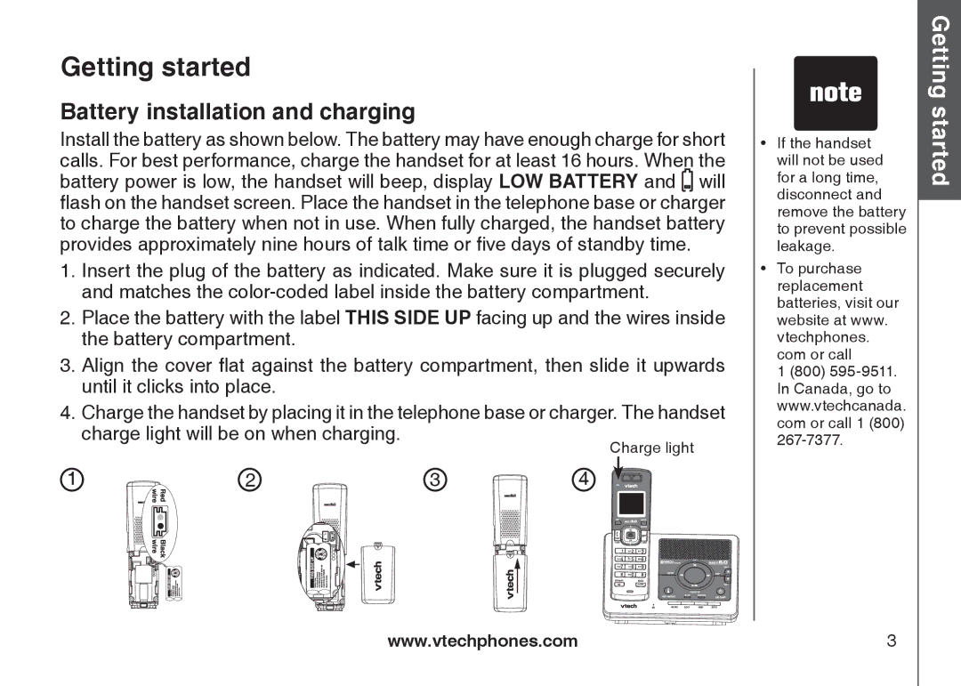 VTech DS6122-5, DS6121-3, DS6121-2, DS6121-5 user manual Battery installation and charging 