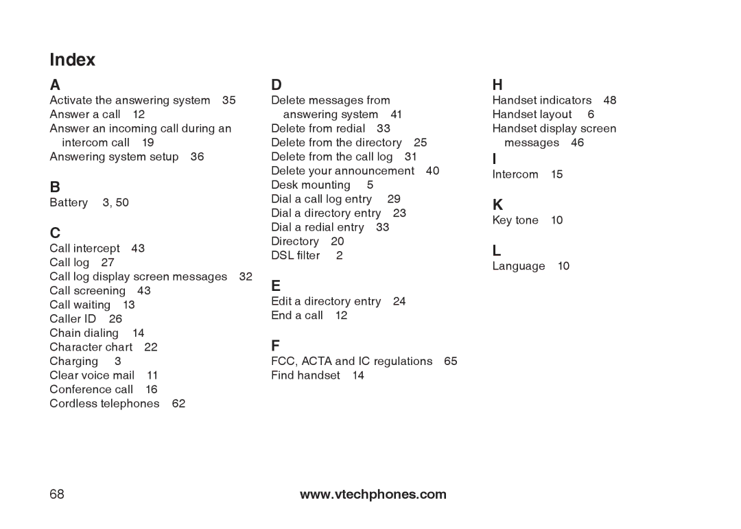 VTech DS6121-3, DS6121-2, DS6121-5, DS6122-5 user manual Index 