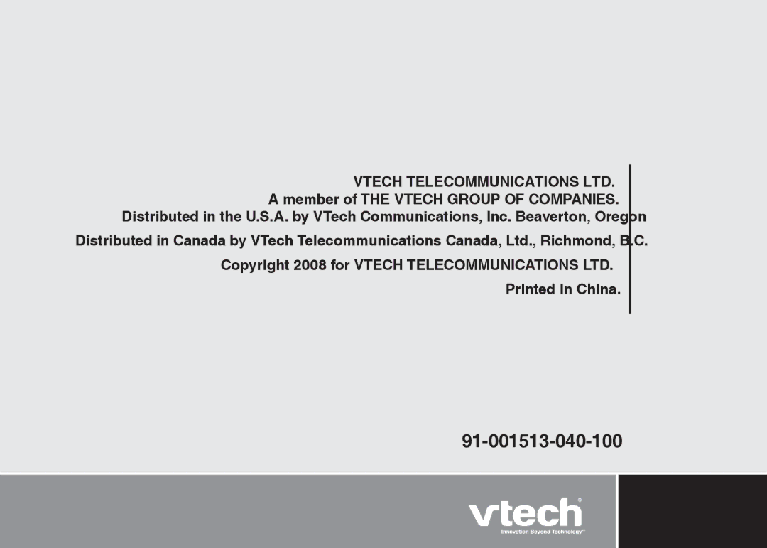 VTech DS6121-5, DS6121-3, DS6121-2, DS6122-5 user manual 91-001513-040-100 