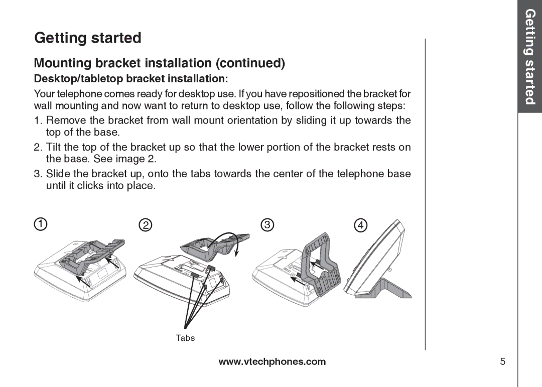 VTech DS6121-2, DS6121-3, DS6121-5, DS6122-5 user manual Desktop/tabletop bracket installation 