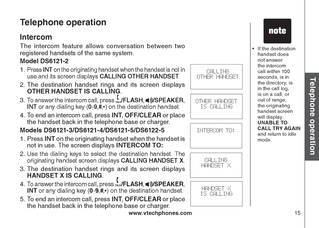 VTech DS6121-4 user manual Intercom, Model DS6121-2 