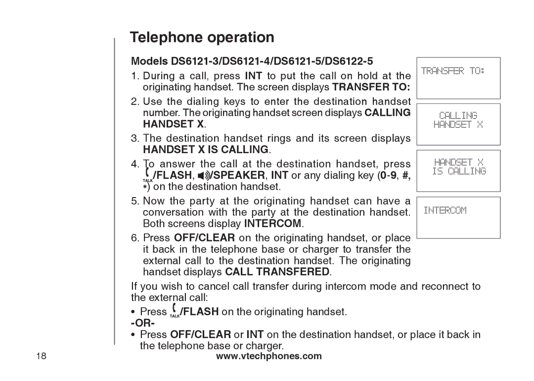 VTech DS6121-4 user manual Transfer to Calling Handset Handset X is Calling Intercom 