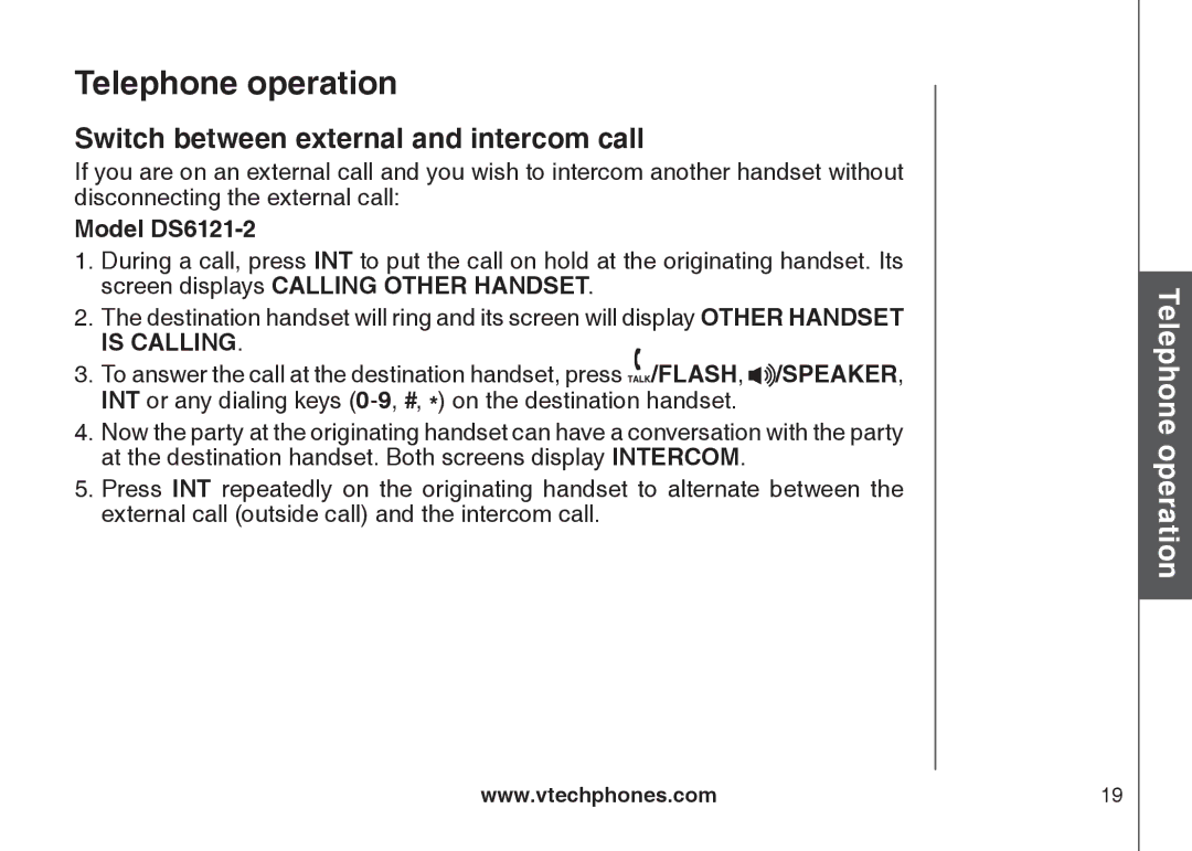 VTech DS6121-4 user manual Switch between external and intercom call 