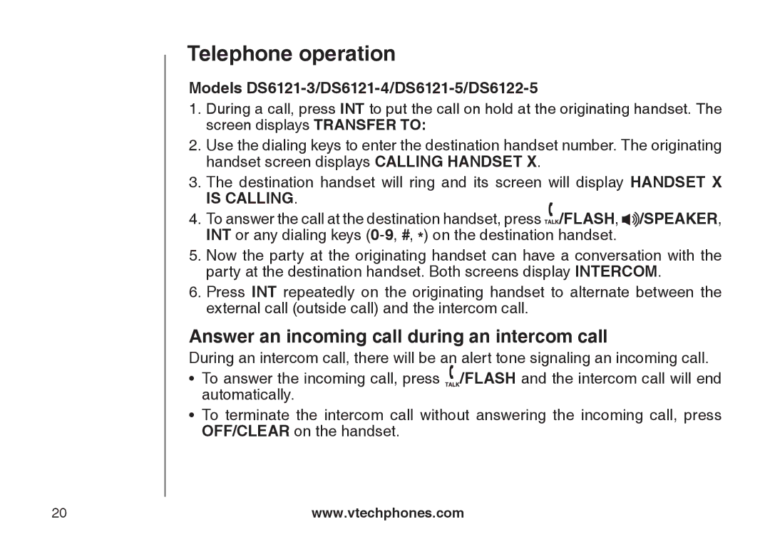 VTech DS6121-4 user manual Answer an incoming call during an intercom call 