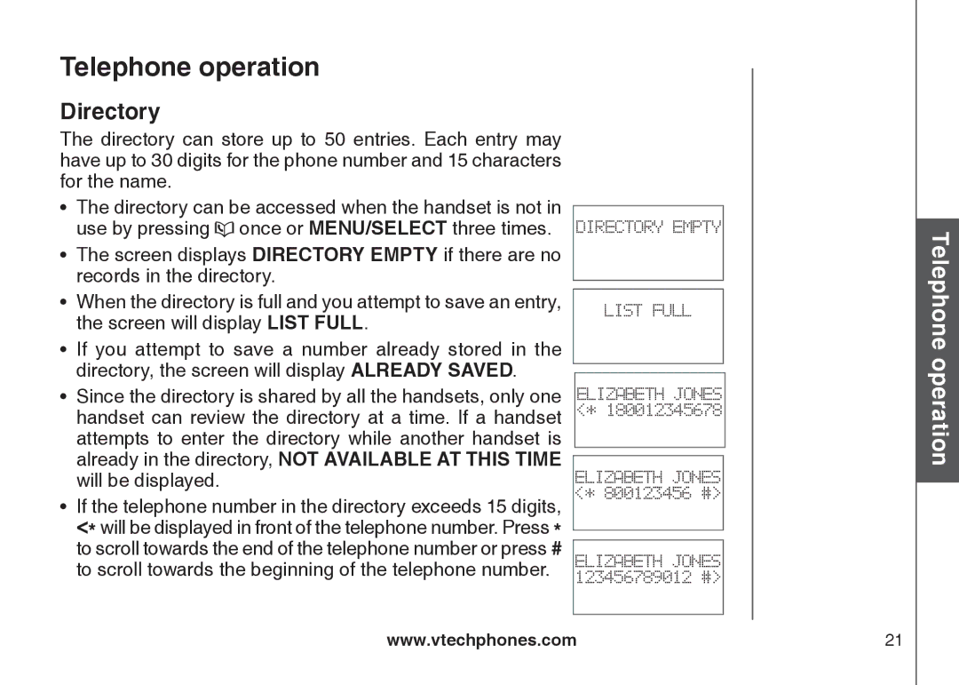 VTech DS6121-4 user manual Directory 