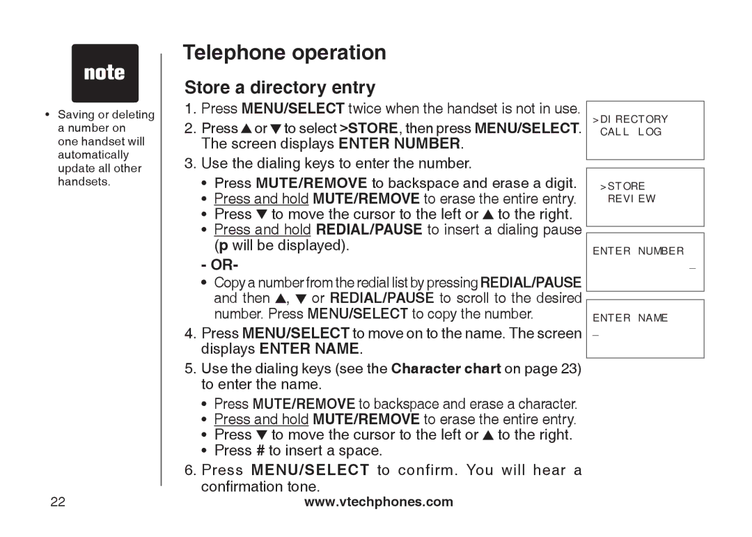 VTech DS6121-4 user manual Store a directory entry 