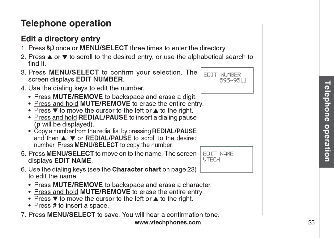 VTech DS6121-4 user manual Edit a directory entry 