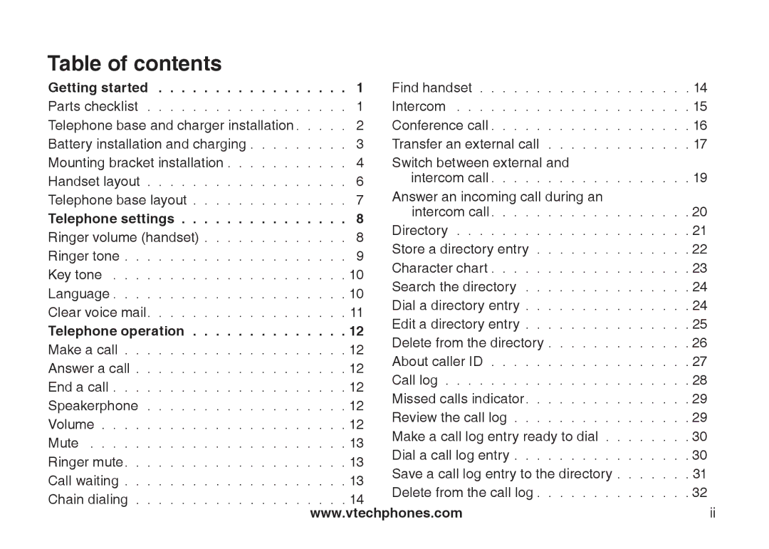 VTech DS6121-4 user manual Table of contents 