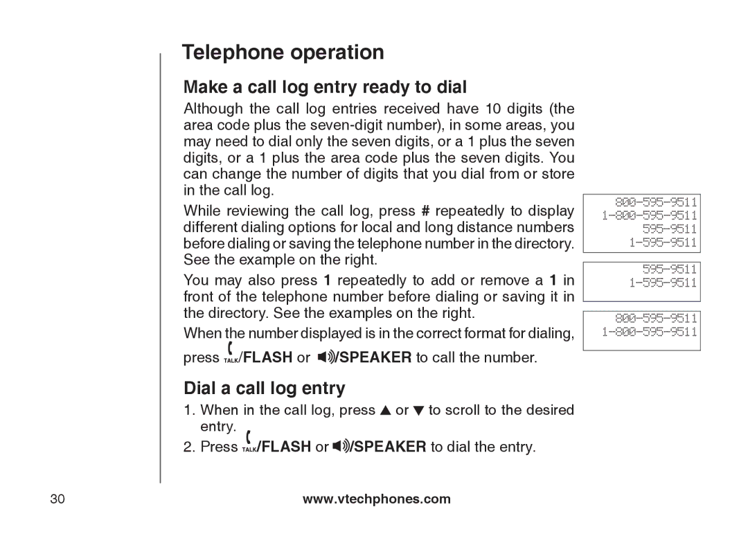 VTech DS6121-4 user manual Make a call log entry ready to dial, Dial a call log entry 