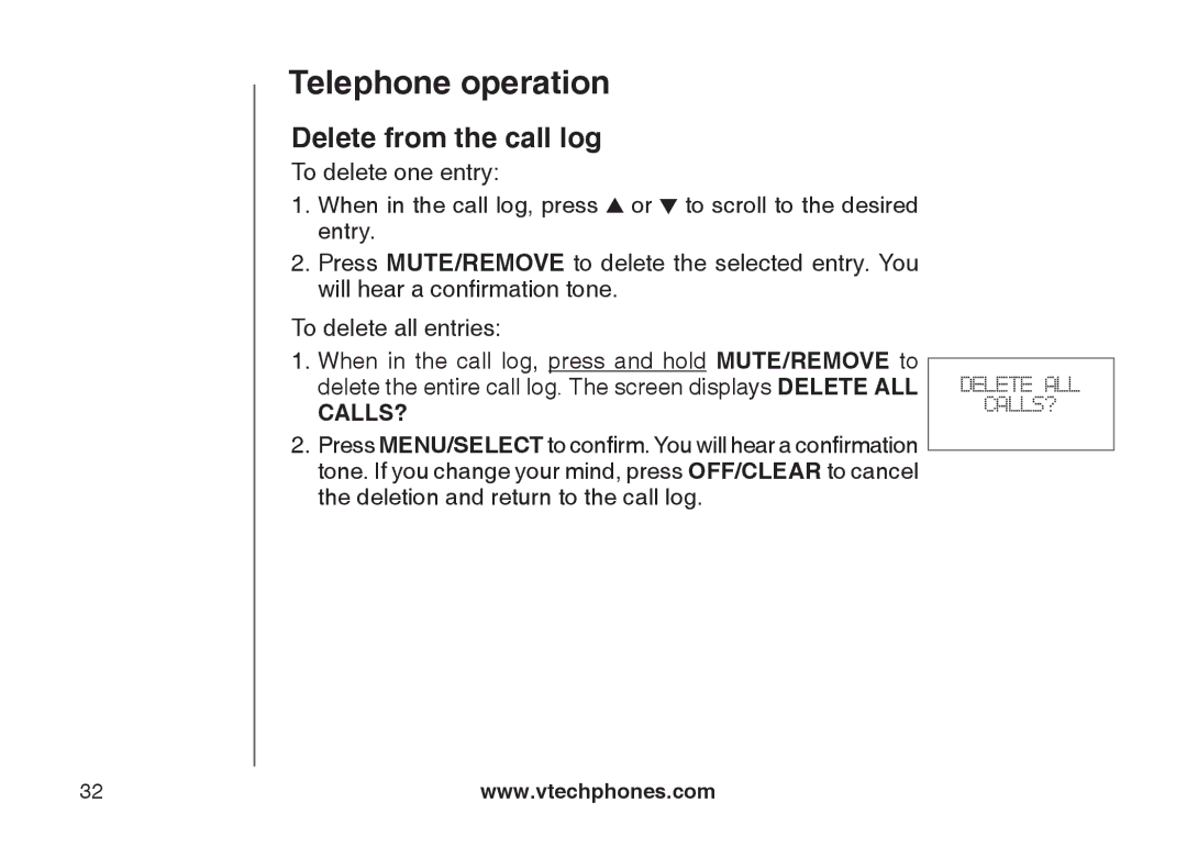 VTech DS6121-4 user manual Delete from the call log, Calls? 