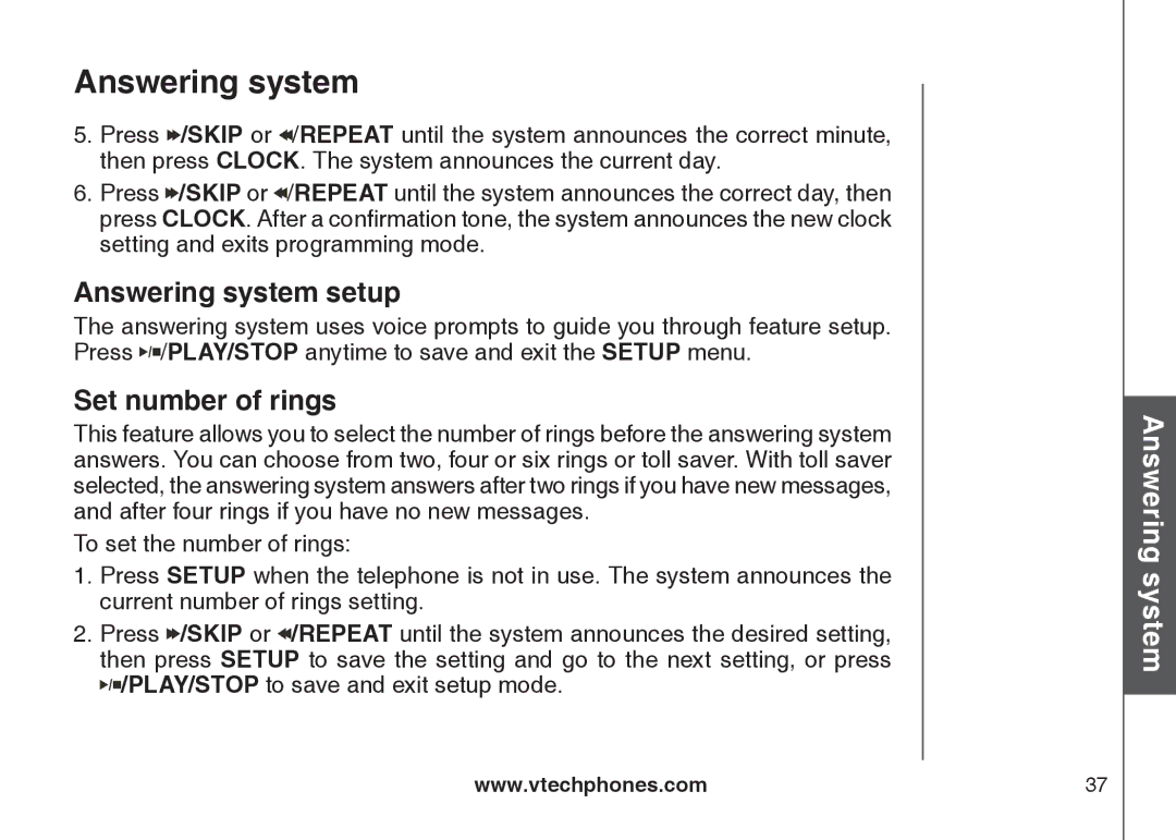 VTech DS6121-4 user manual Answering system setup, Set number of rings 