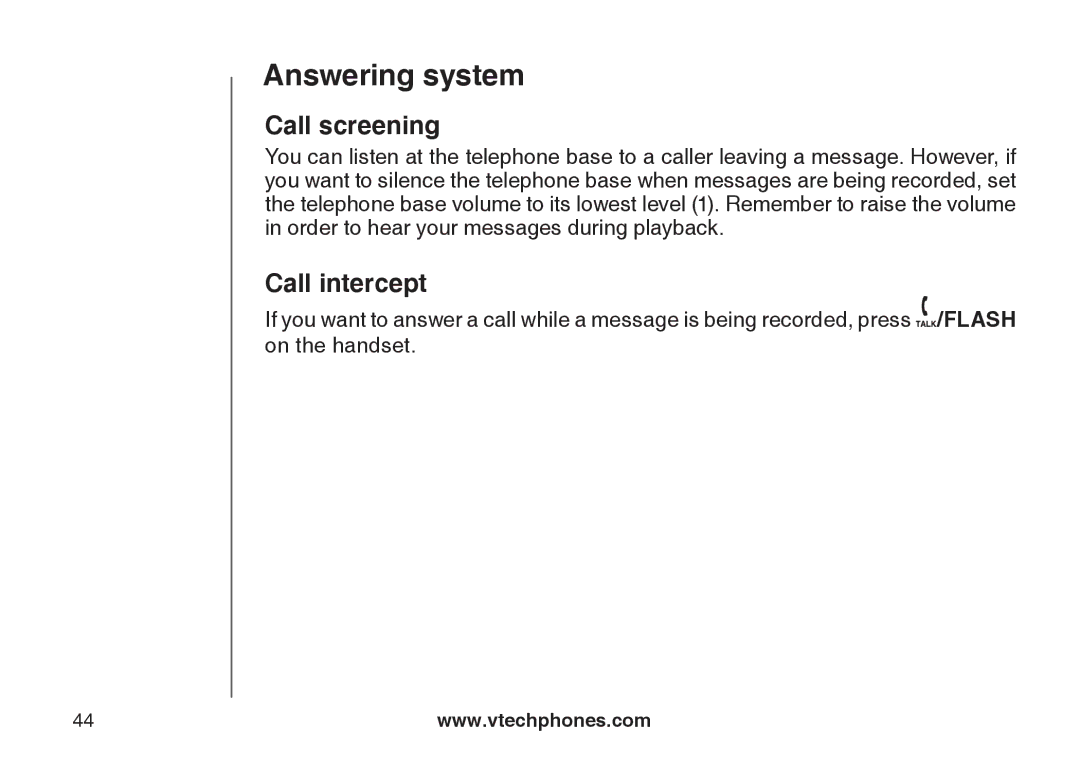 VTech DS6121-4 user manual Call screening, Call intercept 