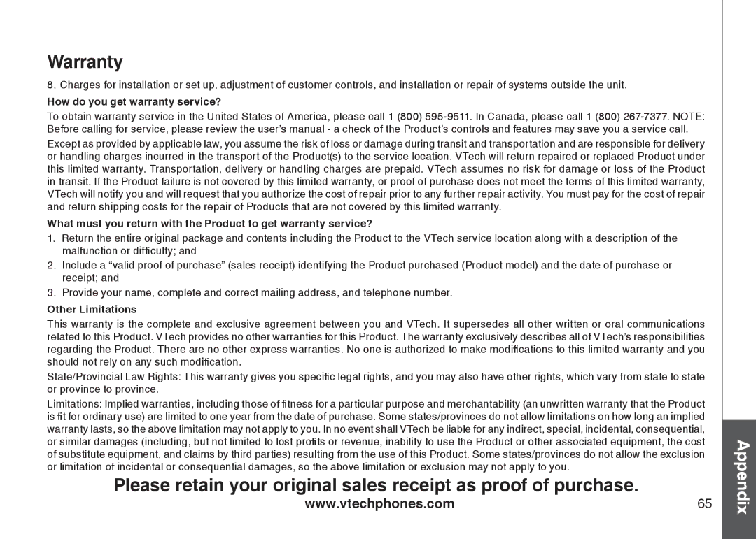 VTech DS6121-4 user manual How do you get warranty service? 