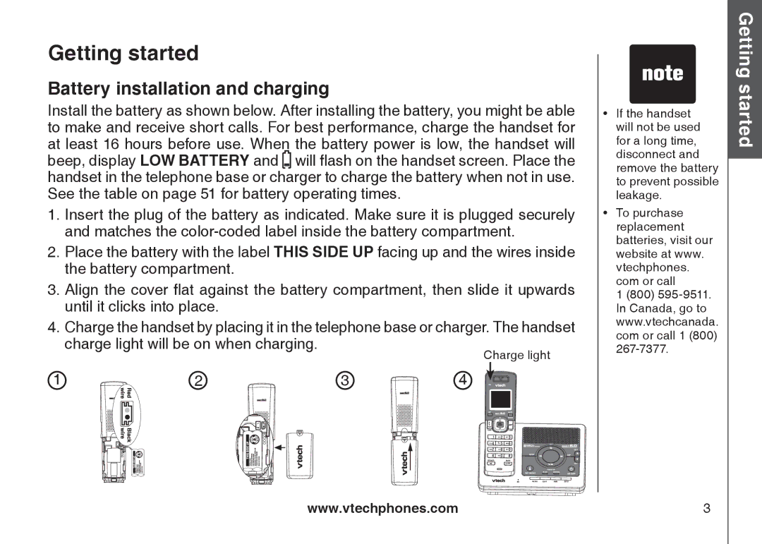 VTech DS6121-4 user manual Battery installation and charging 