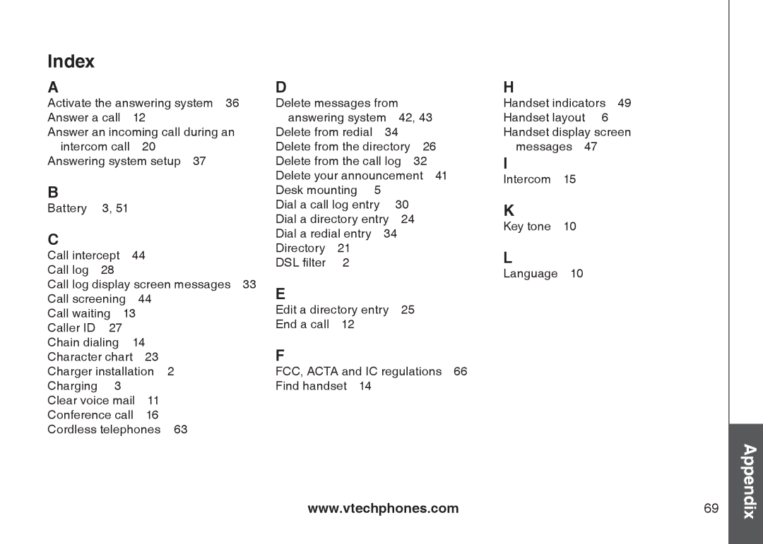 VTech DS6121-4 user manual Index 